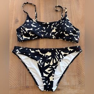 Everlane Renew High Hip Clip Back Black Floral S/M Bikini Set